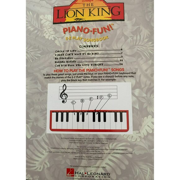 The Lion King Piano Fun! E-Z Play Songbook By Hal Leonard - Picture 3 of 4
